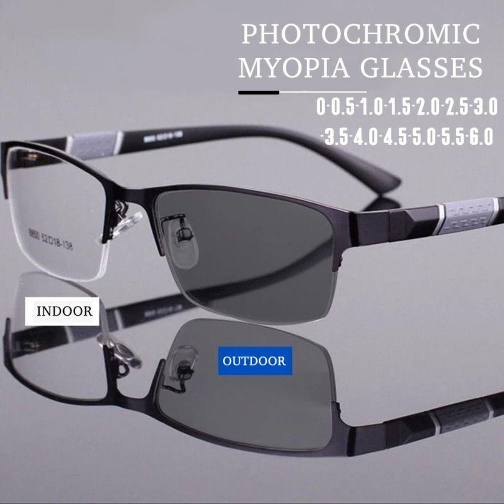 PC Resin Reading Glasses Black+Blue UV Shades Sunglasses Photochromic Myopia Glasses  Readers