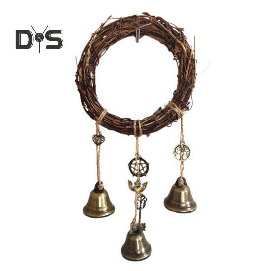 Дверная ручка, ведьмин колокольчик, защита дома, подвесной колокольчик ручной работы, бутылка желаний, венок из ротанга, вешалка для двери, украшение в виде колокольчика ветра в стиле Викка