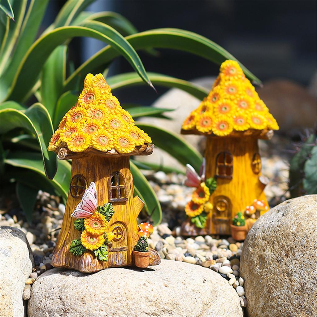 Solar powered garden statue outdoor small statue light, summer sunflower decoration, courtyard terrace micro view light, resin sunflower fairy tale