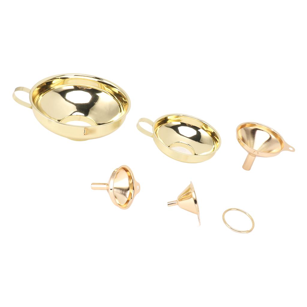 5 Pcs Funnel Set Stainless Steel Gold Plating Wide Mouth Narrow Rod Kitchen Funnel with Side Handle