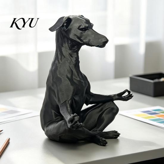 Funny Desk Accessories for Office 3D Printed Meditating Dog Statue, Zen Sitting Puppy Figurine Contemporary Black Home Decor, Creative Animal