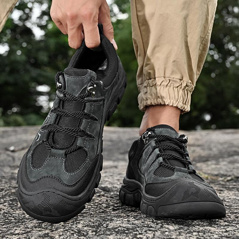 Fashion Outdoor Men Casual Shoes Genuine Leather Lace-Up Mens Sneakers High Quality Comfortable Hiking Footwear Breathable Walking Shoes