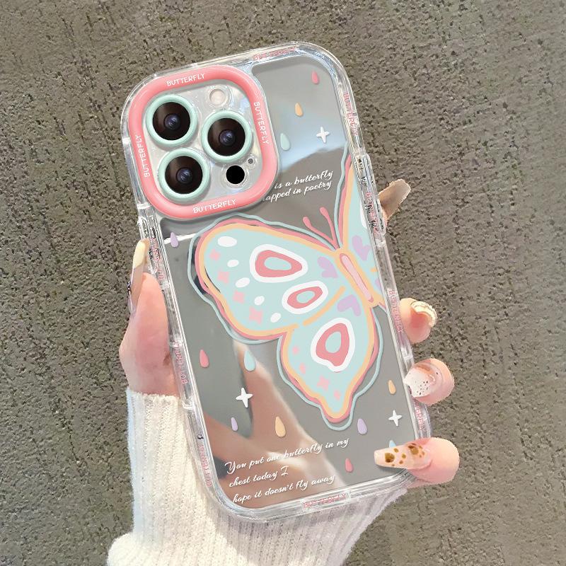 Для чехла для мобильного телефона IPhone 15 для IPhone 14 Promax Расписанная вручную бабочка 13 Зеркальный Противоударный 7/8 Силиконовый Мягкий край X