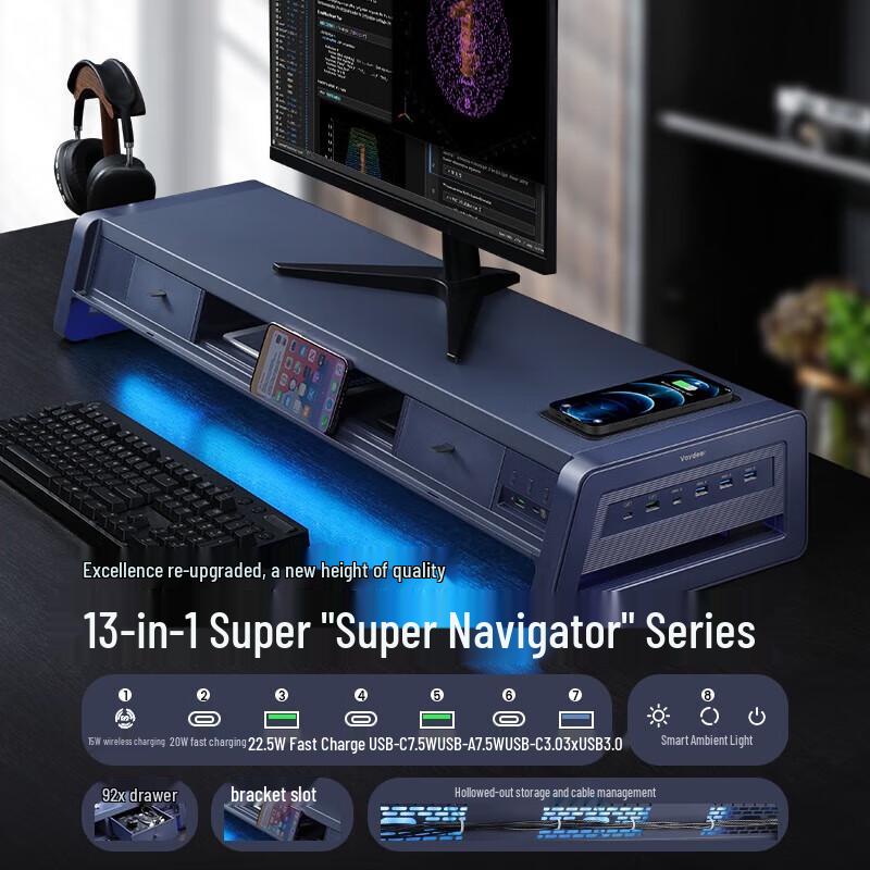 Luvway Удлиненная металлическая подставка для монитора с USB 3.0 концентратором и быстрой зарядкой