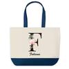Sac Shopping - PLANETEE - Fabienne - Fond Bleu - Motif Lettre Fleur - Coton 40 X 45 Cm