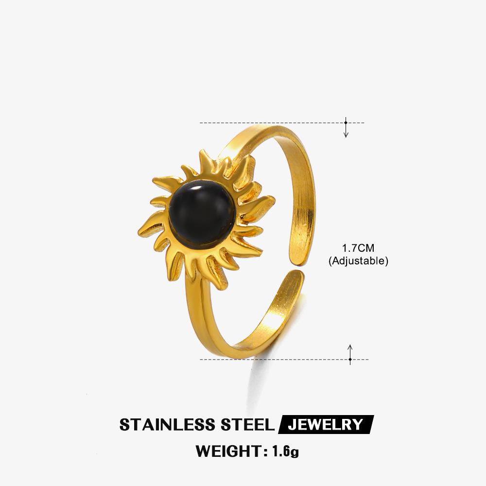 Classic Stainless Steel Sun Flowers Inlay Stone Rings for Women Men Vintage No Fading Opening Rings Banquet Jewelry Accessories
