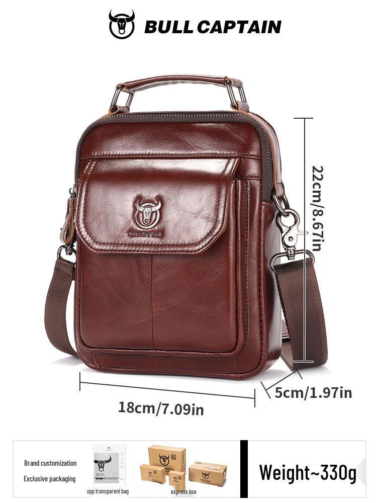 Мужская сумка кроссбоди BULLCAPTAIN из коровьей кожи - Ретро, Многофункциональная, Устойчивая к царапинам с защитой позвоночника