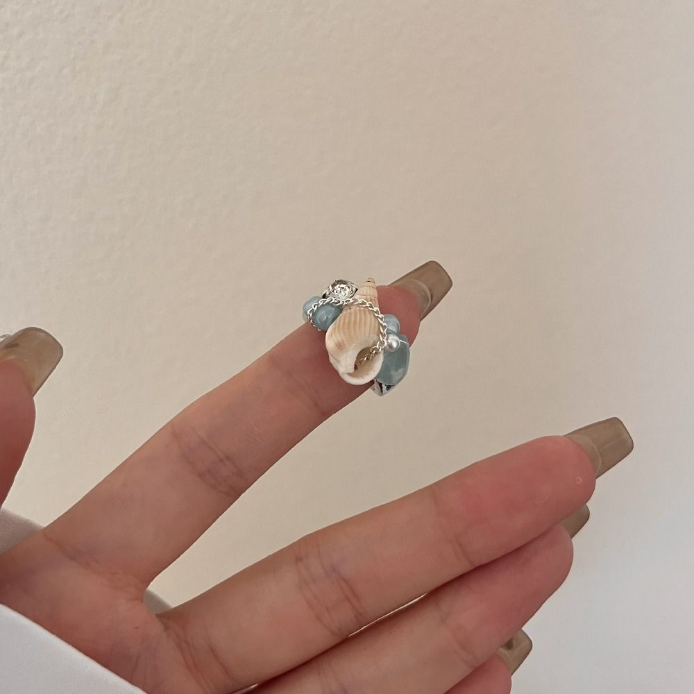 Преувеличенные женские кольца с разрезом, имитация жемчуга, аксессуары в океанском стиле, кольцо с ракушкой, лето