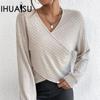 Women's Autumn and Winter Niche V-Neck Crossover Pullover Long Sleeve T-Shirt