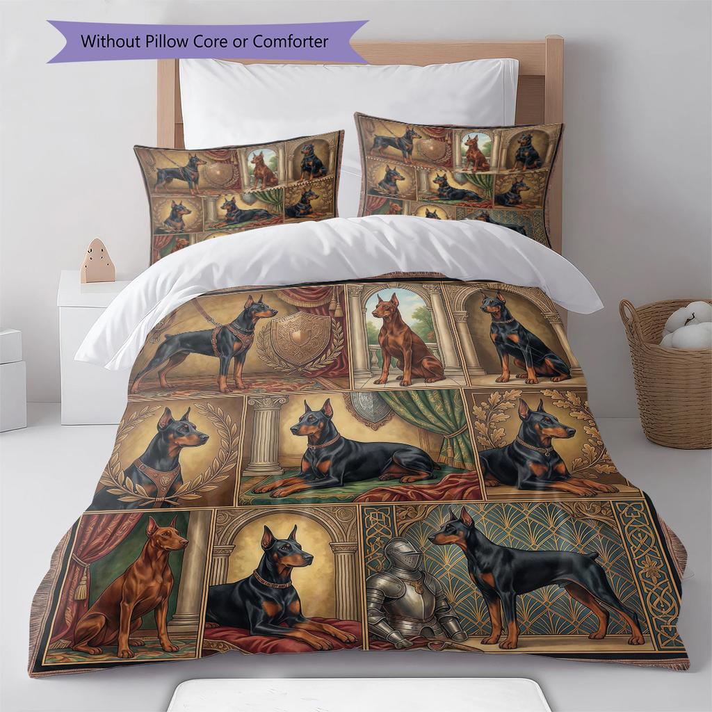 Cute Flower Puppy Pattern Bedding,Quilt Set Quilt Cover Pillowcase Home Birthday Gift (1 * duvet cover + 2 * pillowcase, without core)