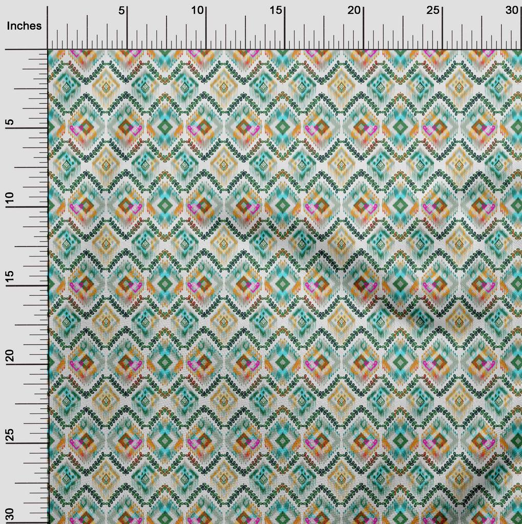 oneOone Cotton Flex Dark Green Fabric Ikat Fabric For Sewing Printed Craft Fabric By The Yard 40 Inch