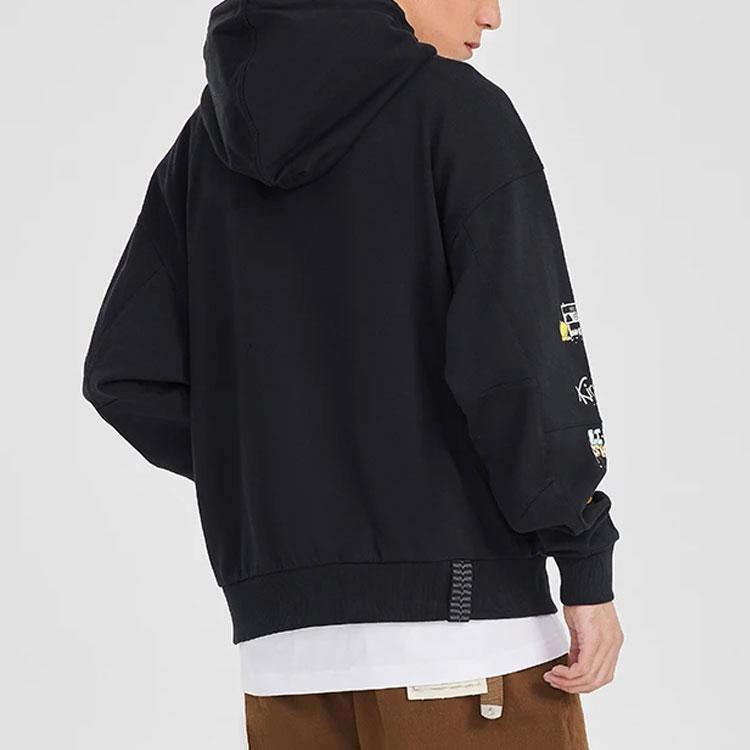 Li-Ning Скейтборд серии Fun Pattern Print Свободный пуловер с капюшоном Мужская толстовка с капюшоном Черный AWDS177-4