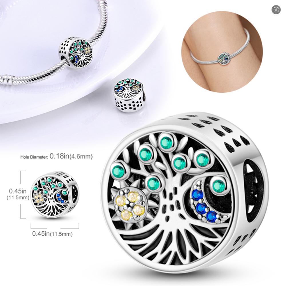 Original Charms Copper Dreamy Sun And Moon Life Tree Beads Fit Charms Plata Bracelets For Women Women Jewelry Making Diy