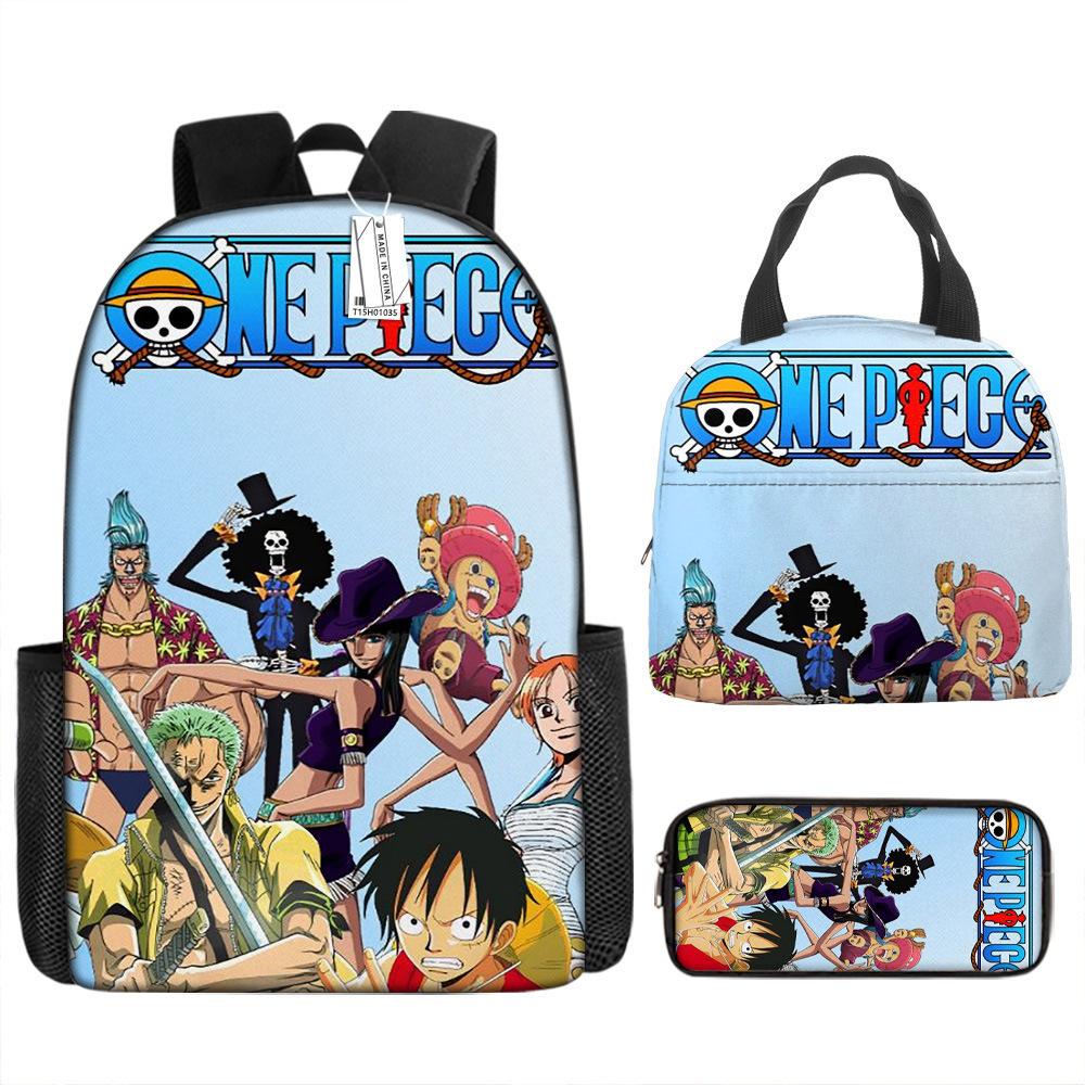 One Piece Luffy Backpack 3-Piece Set Student School Bag Anime Backpack Lunch Box Classic Large Capacity Waterproof