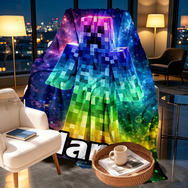 Custom Name Personalized Minecraft Print Blankets, Home Decor, Bedroom, Sofa, Camping, Couch, Gifts for Birthday Christmas