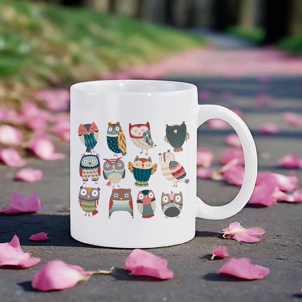 Various Birds Pattern Beer Mug Owl Themed Coffee Mugs Drinkware for Milk Juice Soup Cute Gift for Classmate Coworker Ceramic Cup