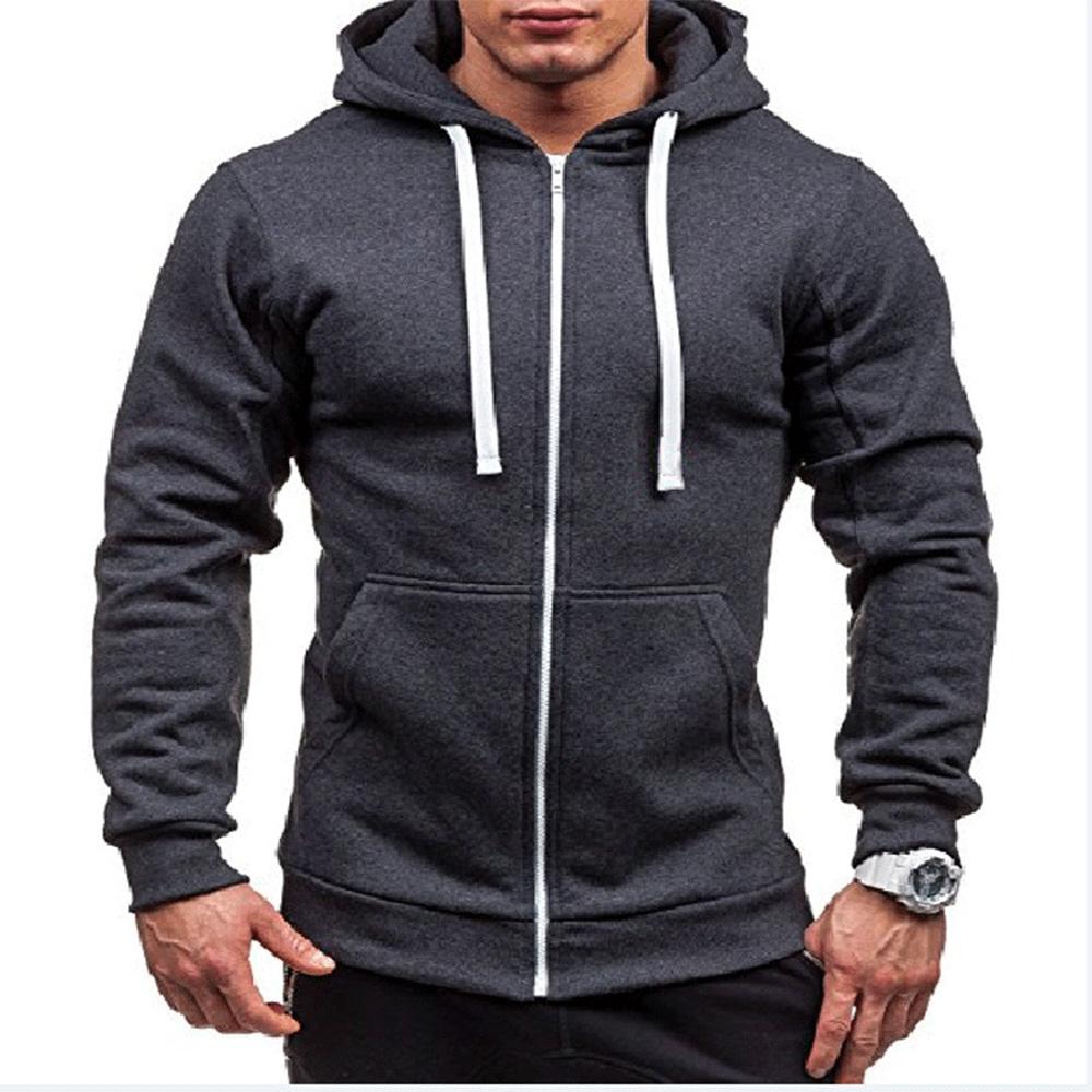 Spring Men Hoodies Solid Color Casual Daily Fitness Sweatwear Simple Zipper Cardigan Outdoor Sports Tops