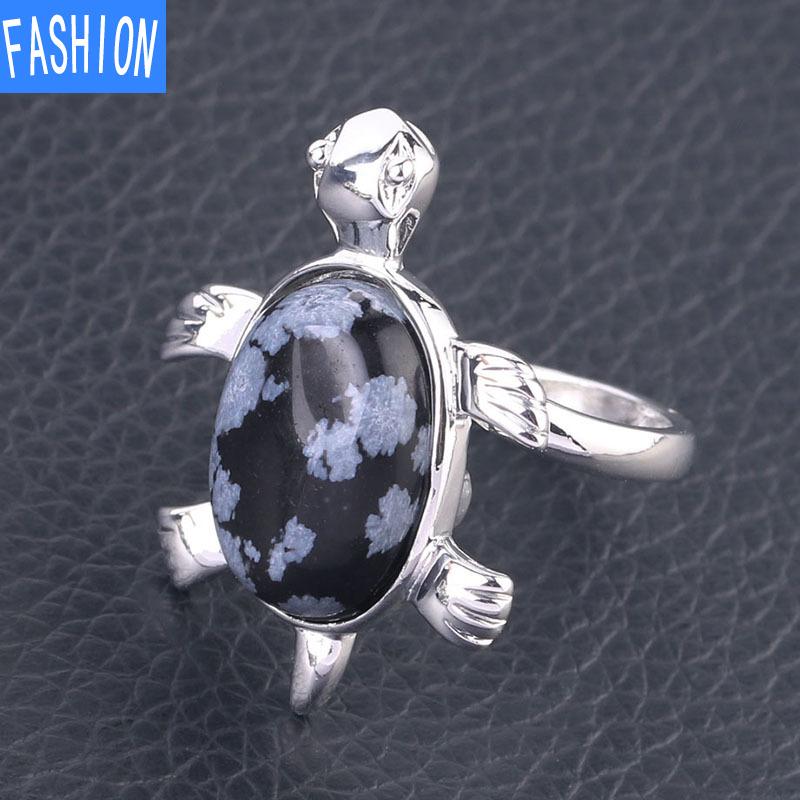 Симпатичное кольцо с натуральным кристаллом и черепахой, регулируемое открывающееся кольцо для женщин