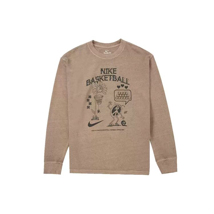 Nike Спортивная футболка свободного кроя с длинным рукавом с принтом, мужские топы, коричневые DN3045-102