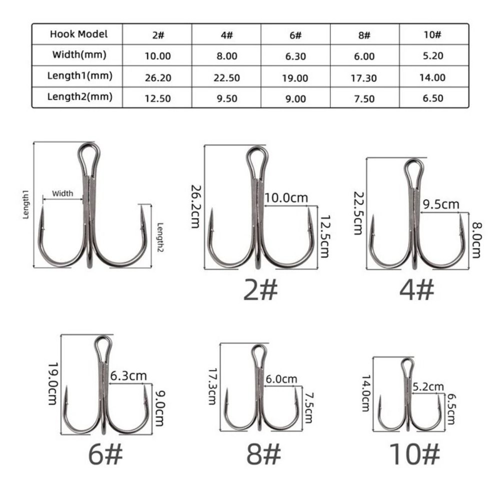 50Pcs/Box Iron Treble Fishing Hook Barbed Three Claw Fishhook Portable Triple Fishing Hook  Fishing