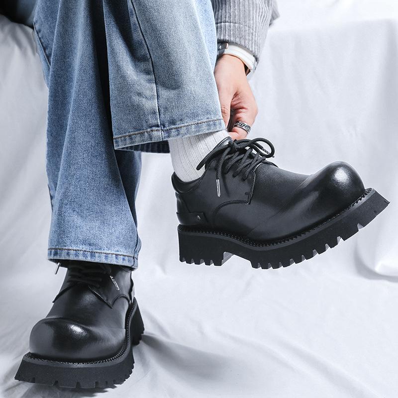 Повседневные кожаные туфли с загнутыми носами, толстая подошва, увеличивающая высоту, туфли дерби с большим носом, мужские туфли в британском стиле, нишевая оснастка, мужские туфли 66689-C