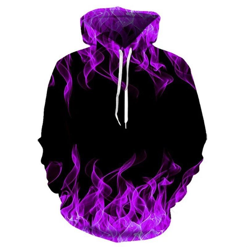 3D Blue Flame Collection Printed Pullover Sweatshirt Men's Hooded Sweatshirt
