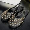 Fashion Fashion Metal Rivets Flat Sandals Women Round Toe Back Strap Buckle Designer Shoes Comfort Casual Brand Sandals Zapatos De Mujer