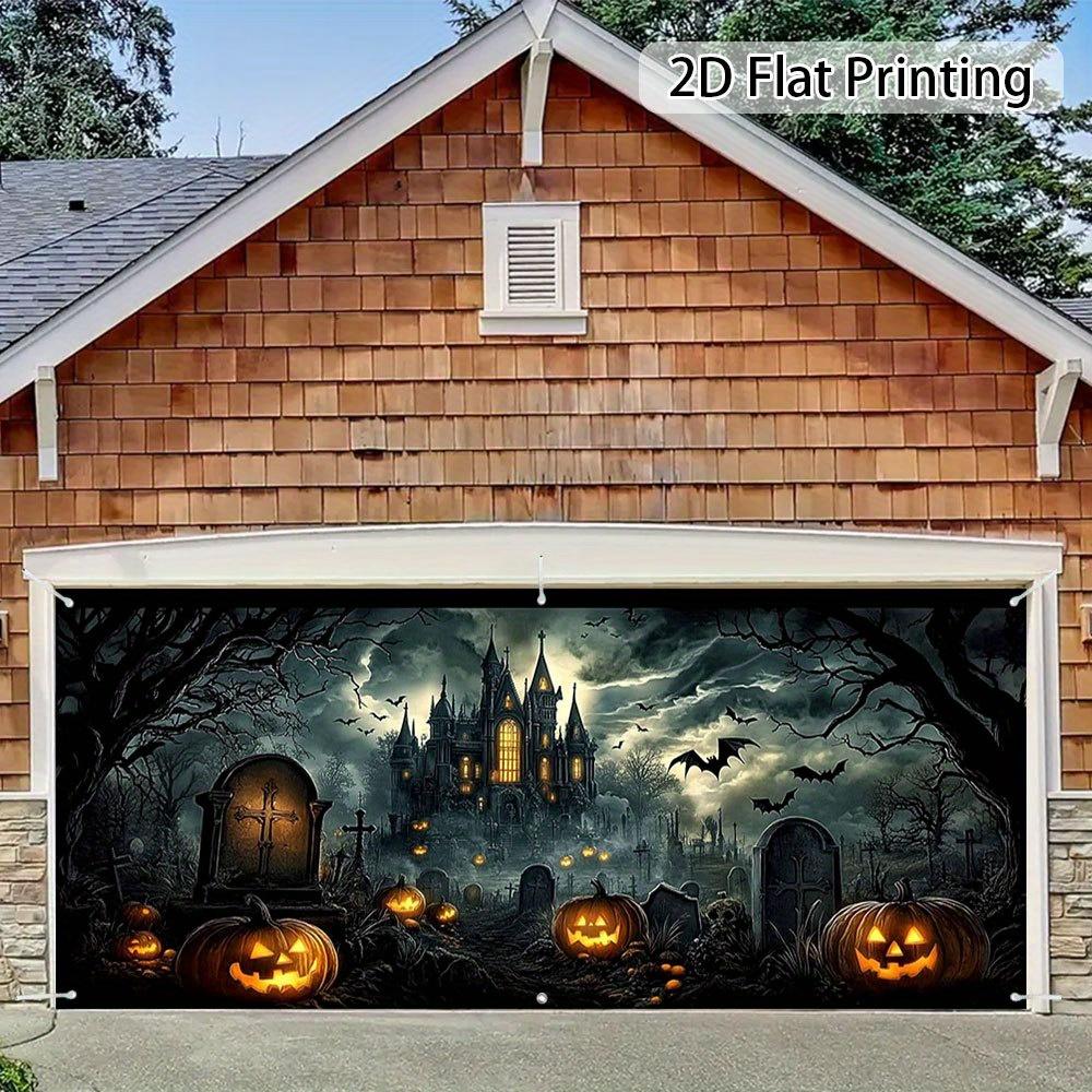 1 piece of Halloween Castle Garage Door Banner - for outdoor activities / garden decoration / interior wall decoration