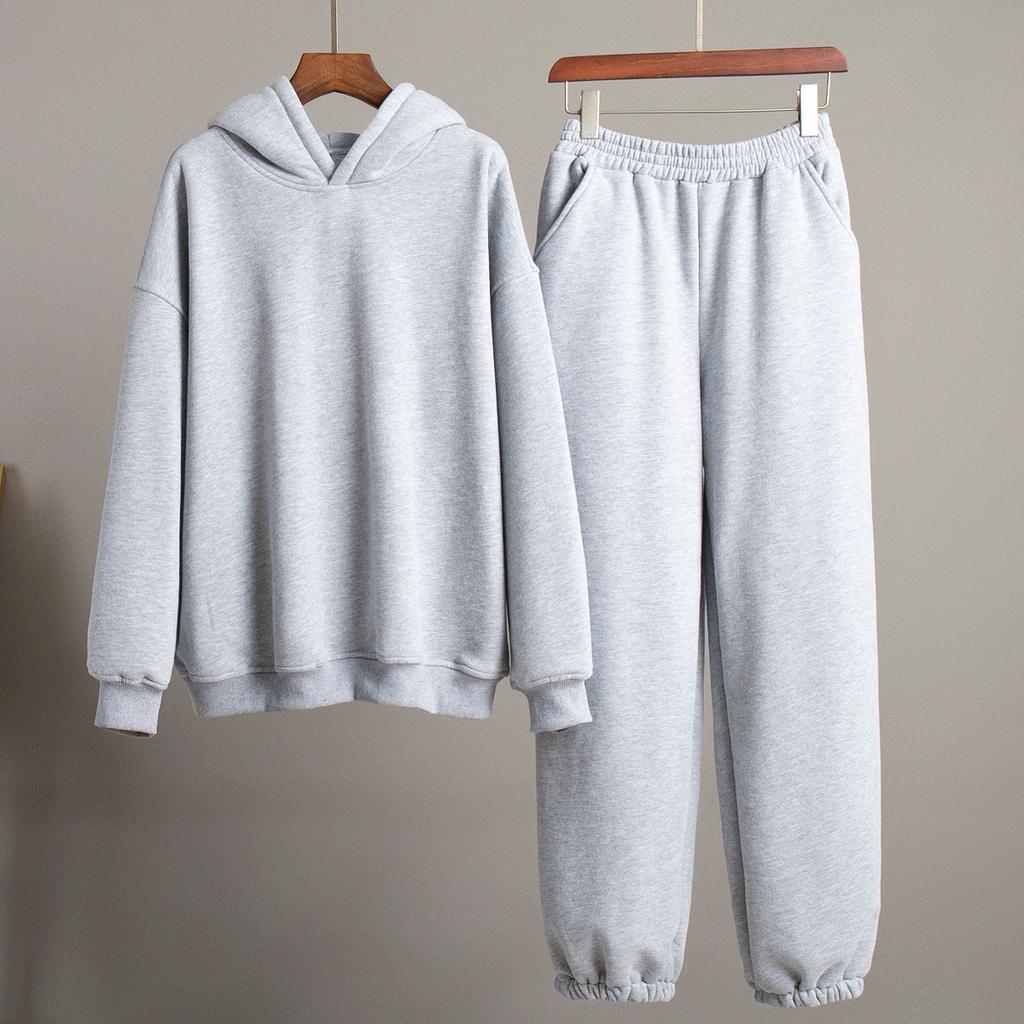 Wolfeel Solid Color Hoodies Pants 2-Pieces Sets Winter Thicken Fleece Women's Sweatshirt Oversized Fashion Warm Pullovers Sets