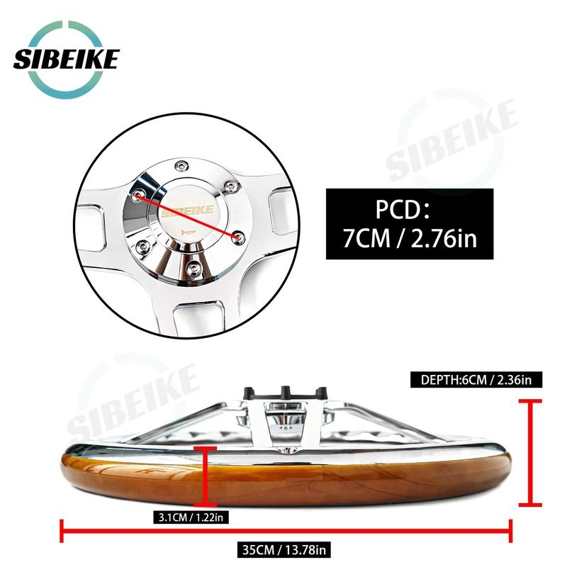 350mm Classic Solid Wood Steering Wheel Universal Retro Car Sports Steering Wheel with Rivet