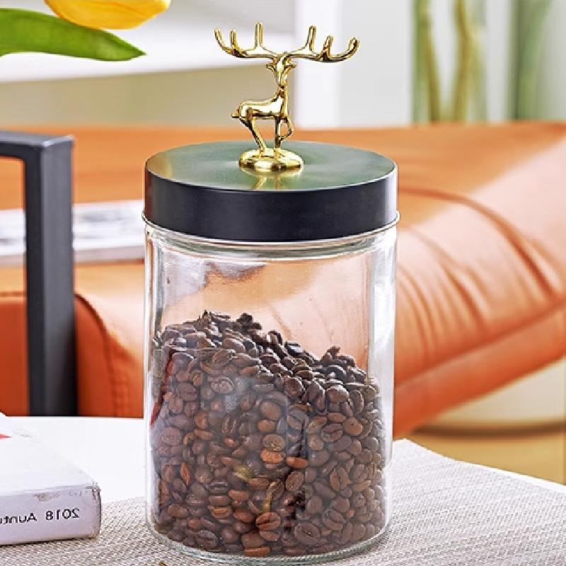 Golden Elk Glass Bottle with Lid Transparent Round Glass Sealed Jar Candy Tea Coffee Beans Nuts Miscellaneous Grains Storage Box