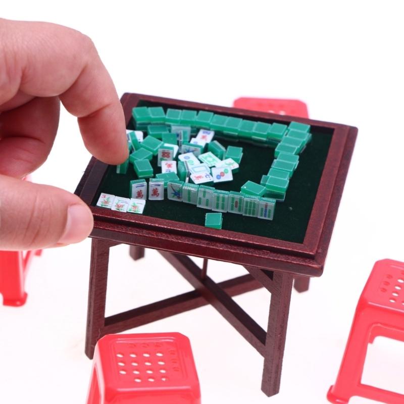 Realistic Clothes Mahjong Table Realistic Pretend Play for Kids Table and Chairs Model Toy 1:12 Doll House Accessories