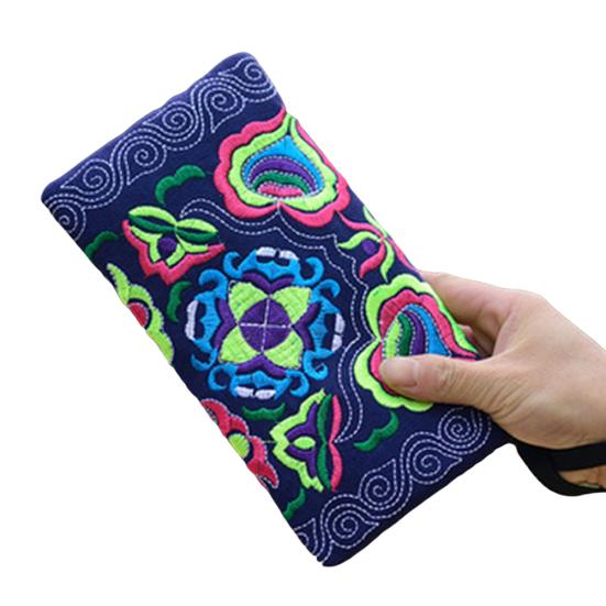 Women Ethnic Handmade Embroidered Wristlet Clutch Bag Zipper Purse Long Wallet
