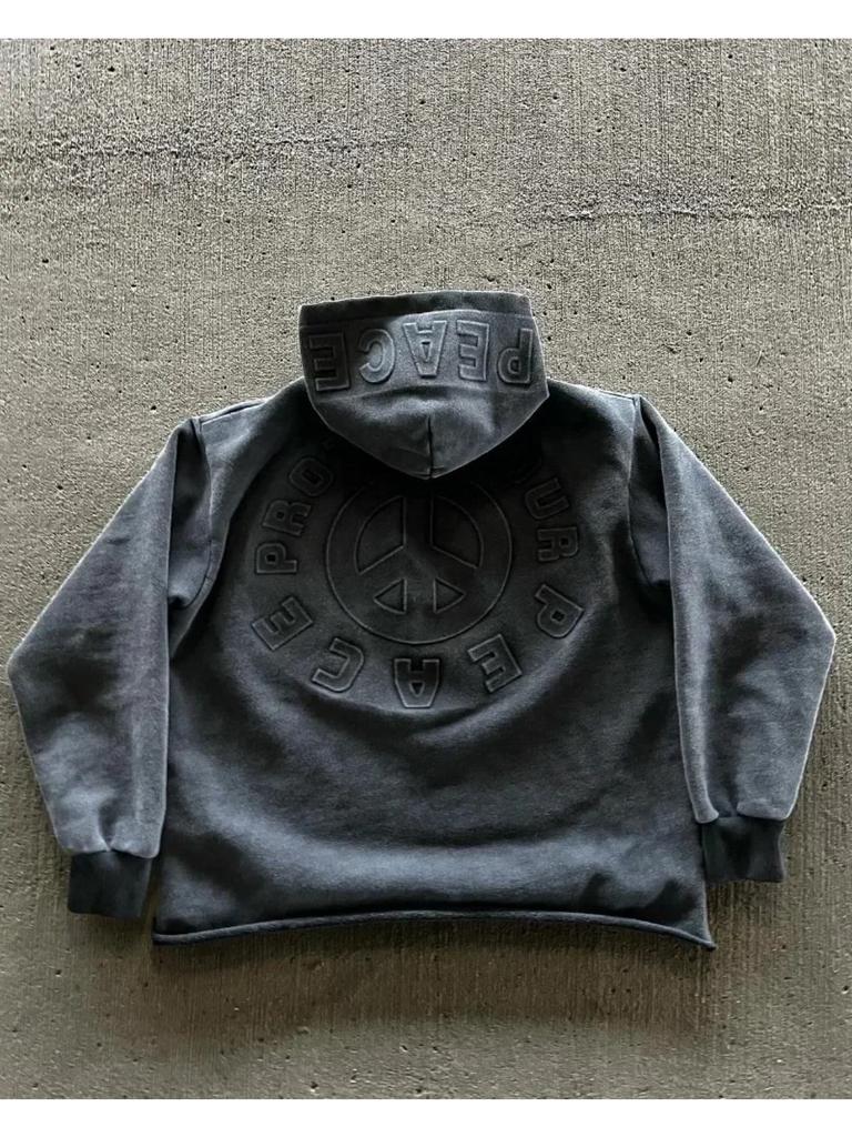 Fashion Harajuku Trend Hoodie Retro Alphabet Embroidery Hoodie Men Y2k Goth Coat Casual Loose Sweatshirt Hoodies