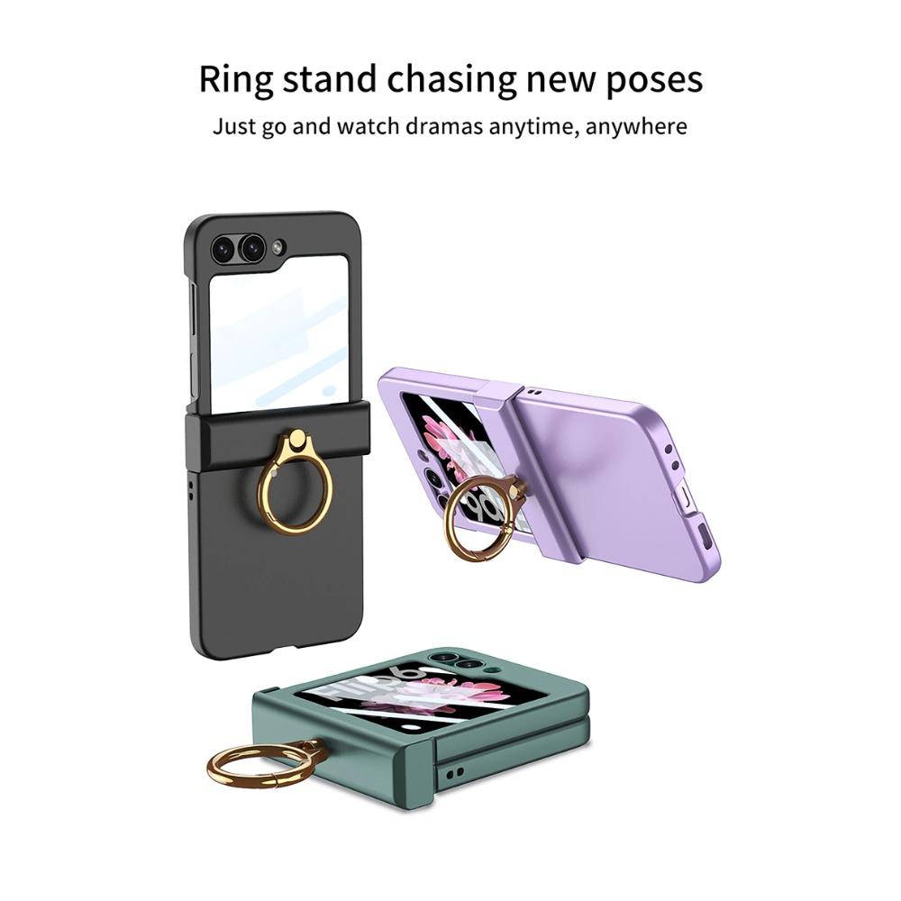 Ультратонкий жесткий защитный чехол для телефона на петлях из ПК для Samsung Galaxy Z Flip 6 5 4 3, чехол с кольцевым держателем, маленькая защитная пленка для экрана