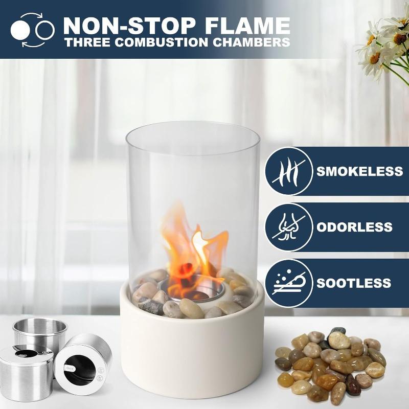 Portable Tabletop Mini Fireplace with Cobblestones for Modern Home Decoration, Gift for Birthday, Gatherings & Weddings