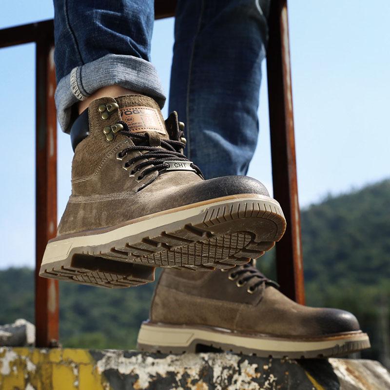 Мужские высокие туфли, модные винтажные ботинки martin из натуральной кожи для мужчин, повседневная обувь, зимние нескользящие уличные ботинки для инструментов