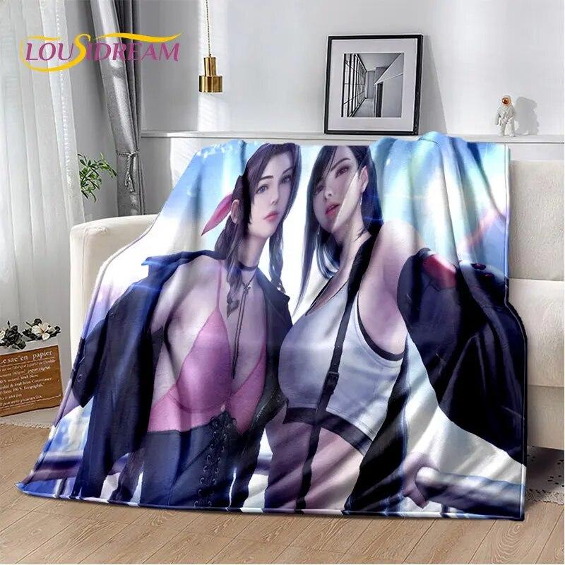 Sexy Girl Lace Tifa Aerith Anime Soft Plush Blanket,Flannel Blanket Throw Blanket for Living Room Bedroom Bed Sofa Picnic Cover