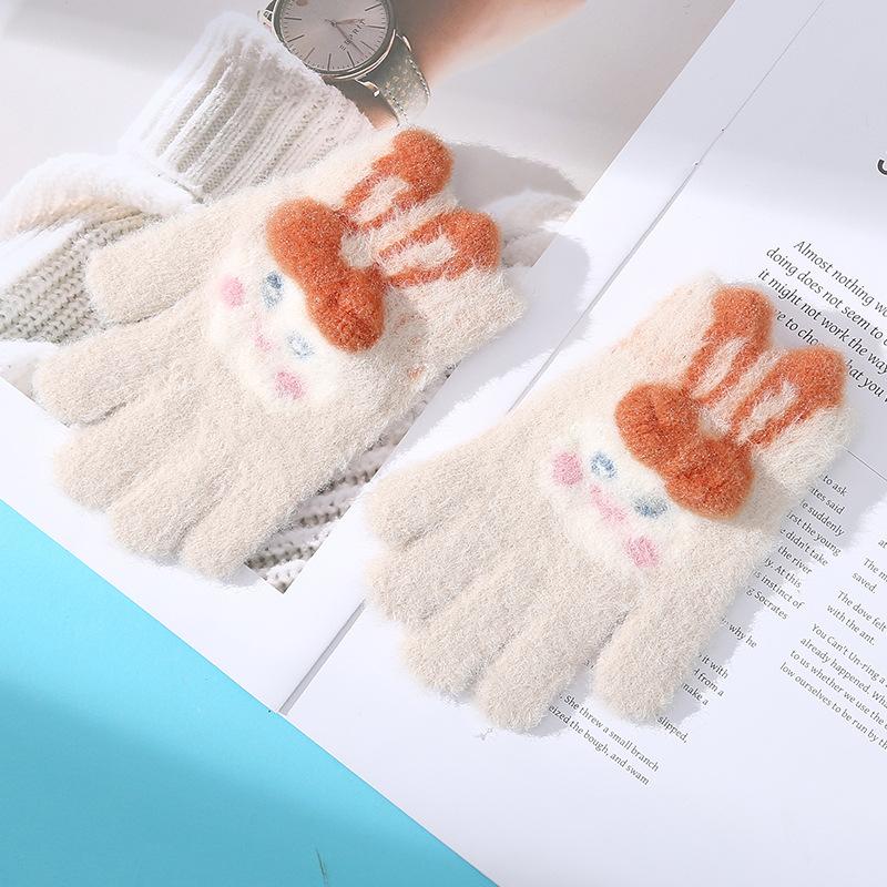 Милые детские шерстяные вязаные теплые перчатки для холодной зимы, ветрозащитные и утолщенные, с пятью пальцами, для школы, для письма и игр со снегом, для езды на велосипеде