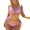 Женский купальник с цветочным бантом, сексуальная треугольная сумка, завязка сбоку, бикини с низкой талией, пляжная одежда, купальные костюмы