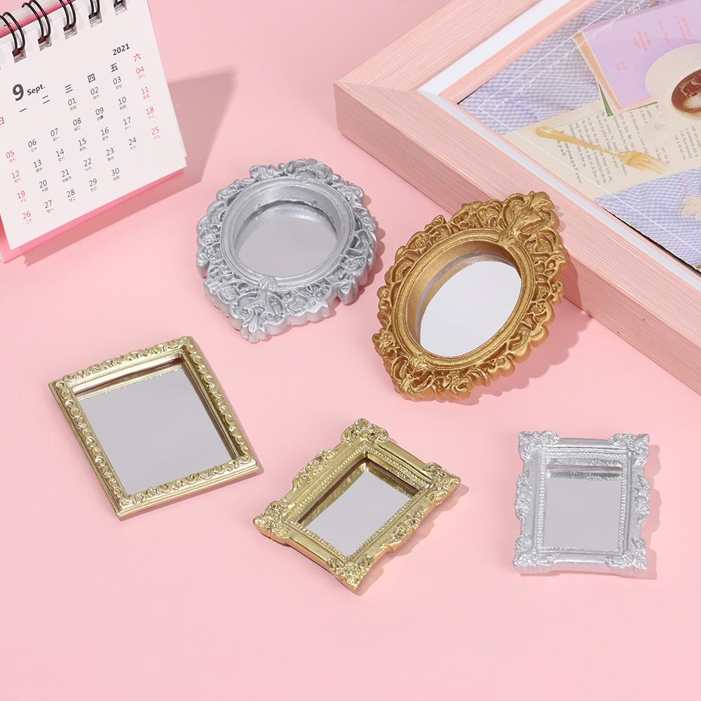 Retro Micro Furniture Miniature Dollhouse Frame Accessories Dollhouse Mirror Wall Room Mini Mirror