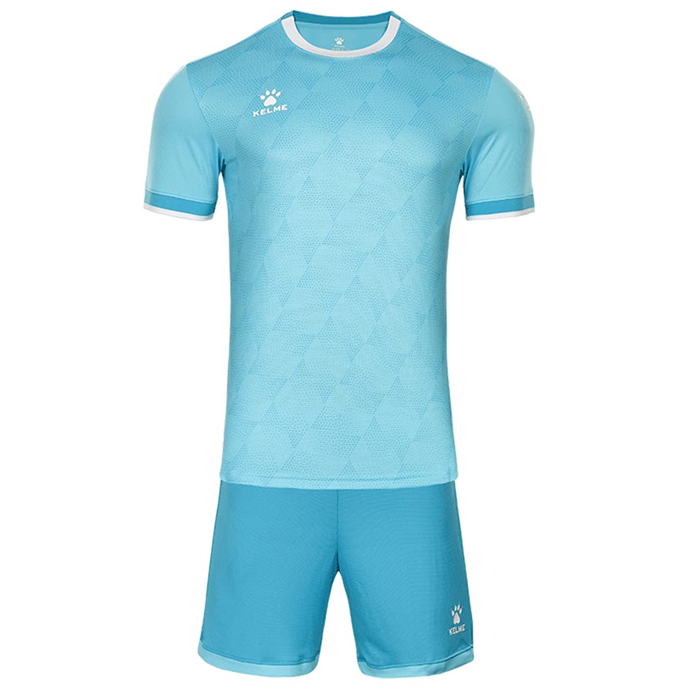 Мужской футбольный комплект Kelme: футболка и брюки. (Светло-голубой, Размер M)