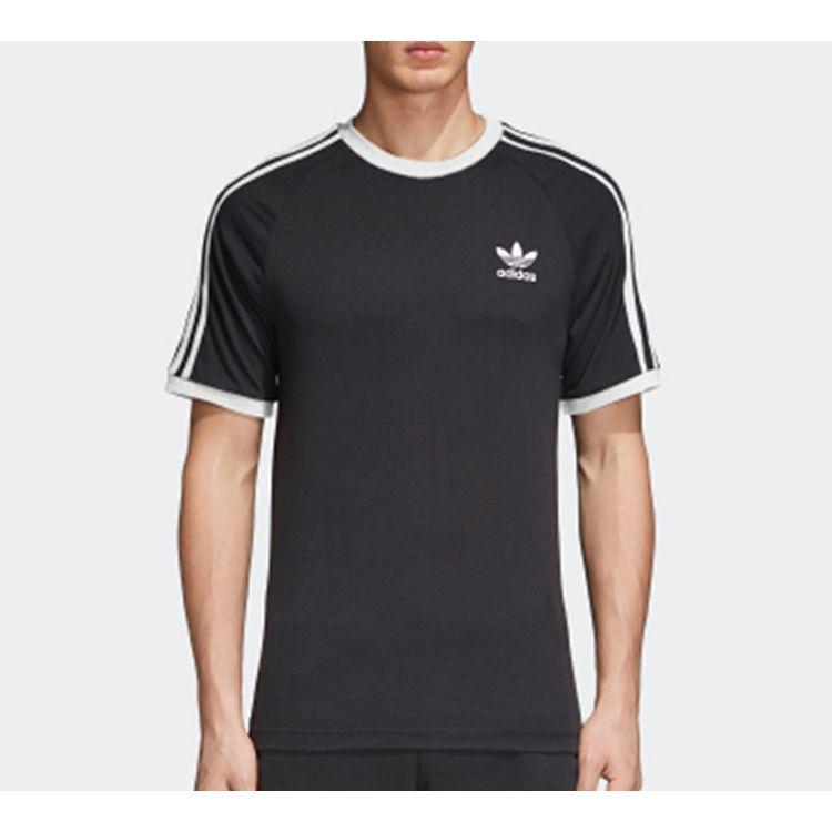 adidas Оригинальная приталенная футболка с логотипом в полоску в стиле ретро V1, мужские топы, черные CW1202