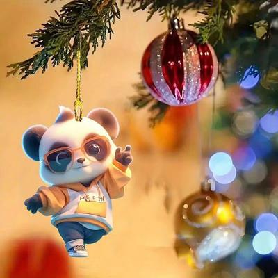 Панда Рождественское украшение 2D Акриловая Мультяшная Панда Рождественская Елка Подвесное Украшение Милые Аксессуары для Интерьера Автомобиля для Зеркала Заднего Вида Автомобиля Украшение для Елки