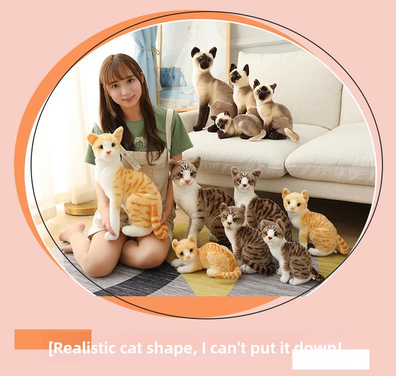 Сиамская плюшевая игрушка-кошка - реалистичная кукла оранжевого полосатого окраса - сидячая и лежачая позы