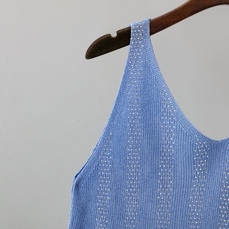Женская летняя вязаная майка из ледяного шелка с яркой нитью и V-образным вырезом, облегающая майка