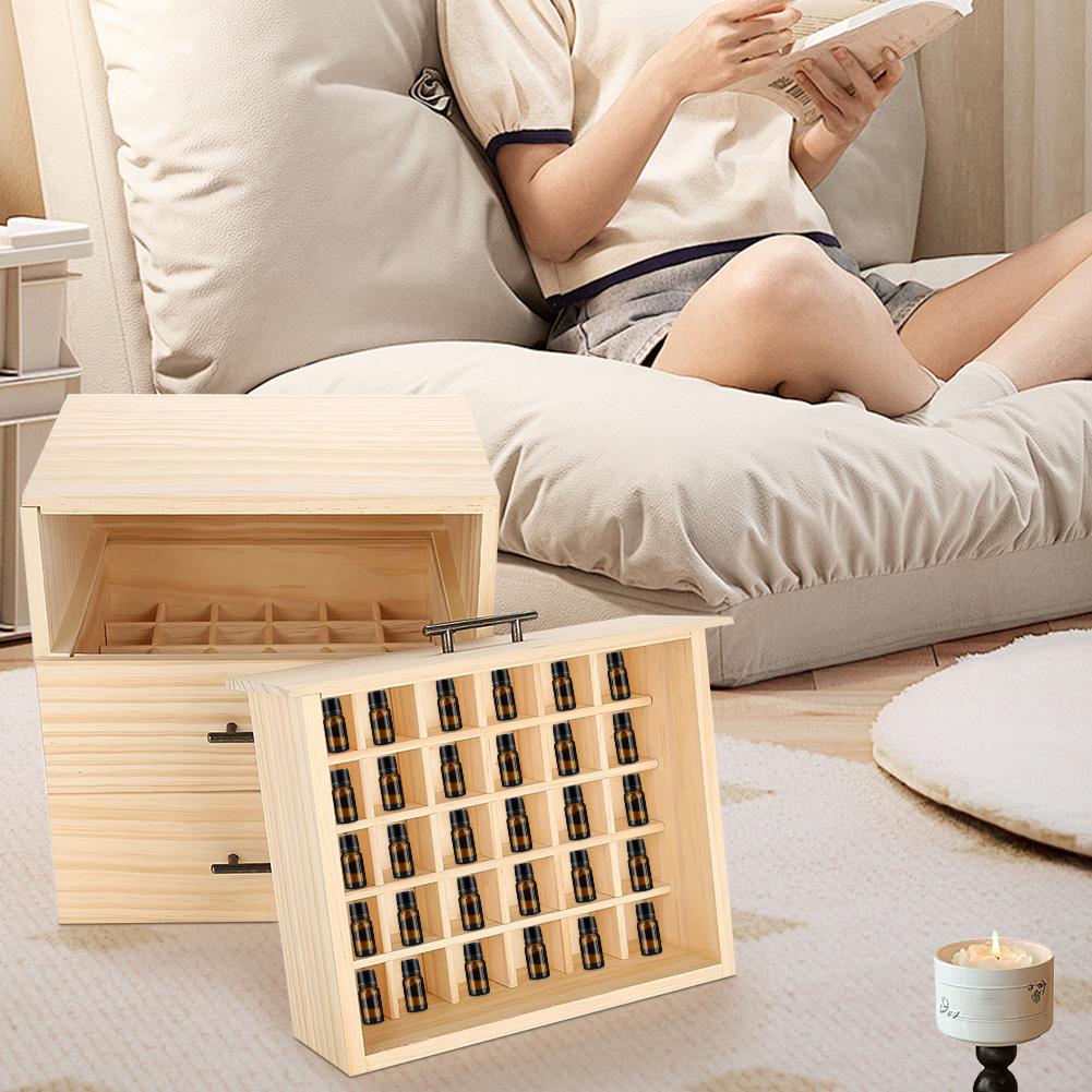90-Slot Wooden Organizer Box 3-Layer Drawer Case Organizer Essential Oils Storage Organizer Keep Your Oil Safe & Space Saver