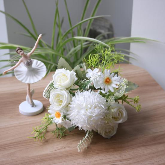 Artificial Flowers High Simulation Silk Petals Real Touch Adjustable Iron Wire Stems Mixed Roses Hydrangeas Daisies Maintenance-Free Home Decor Gifts