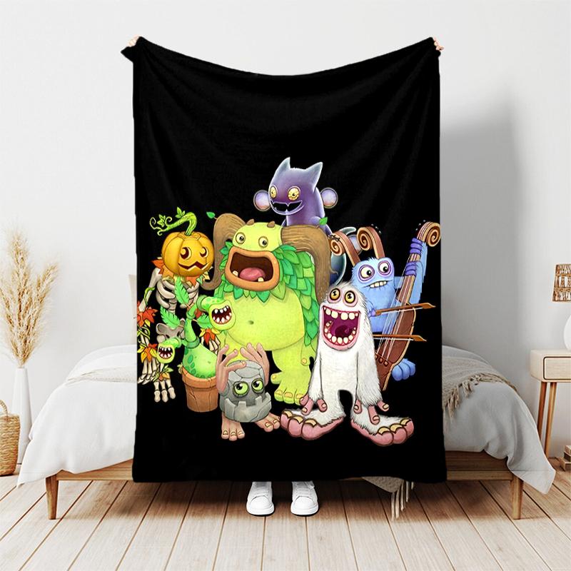 1pc Blanket My Singing Monsters Print Design, Lightweight Blanket for Sofa, Bed- Soft &Warm, Gift for All Seasons like Christmas, Halloween