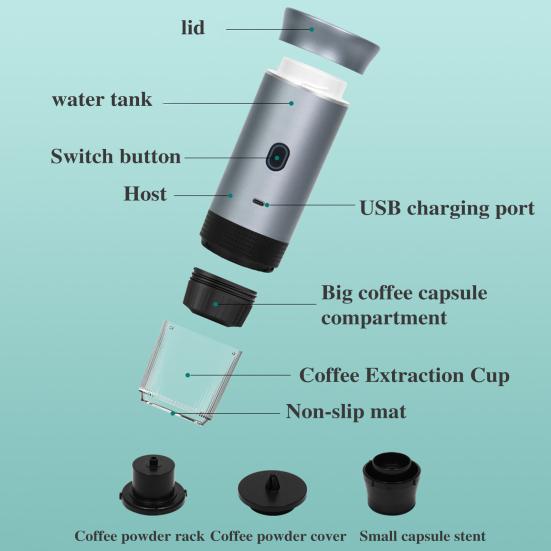 Portable Electric Espresso Machine Coffee Machine Touch Operation 15bar Pump Pressure USB Rechargeable